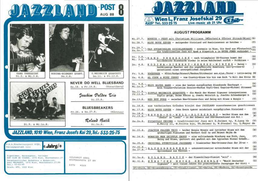 Jazzland Programm-Cover 08/1988