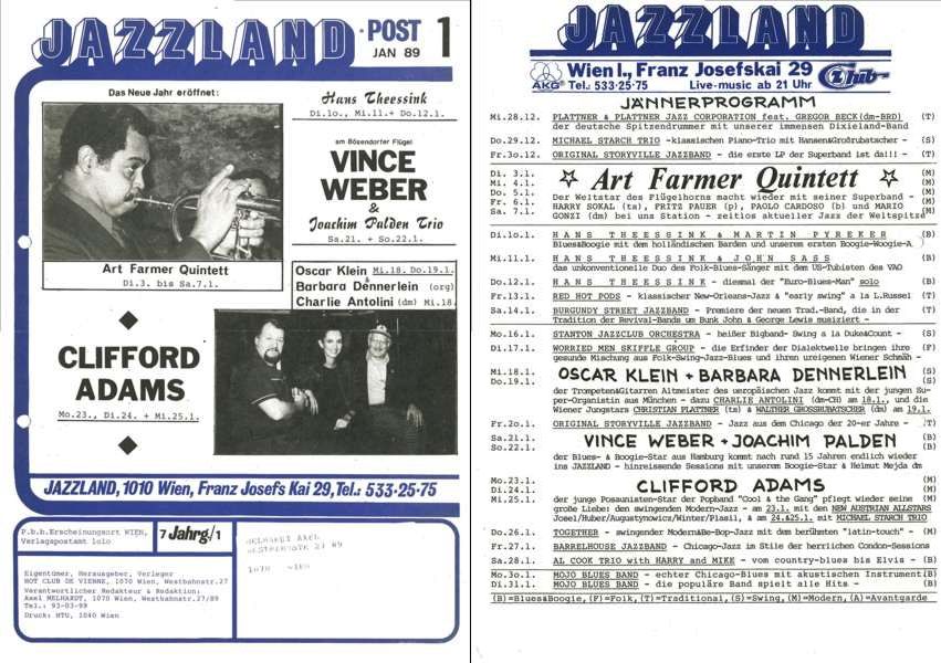 Jazzland Programm-Cover 01/1989