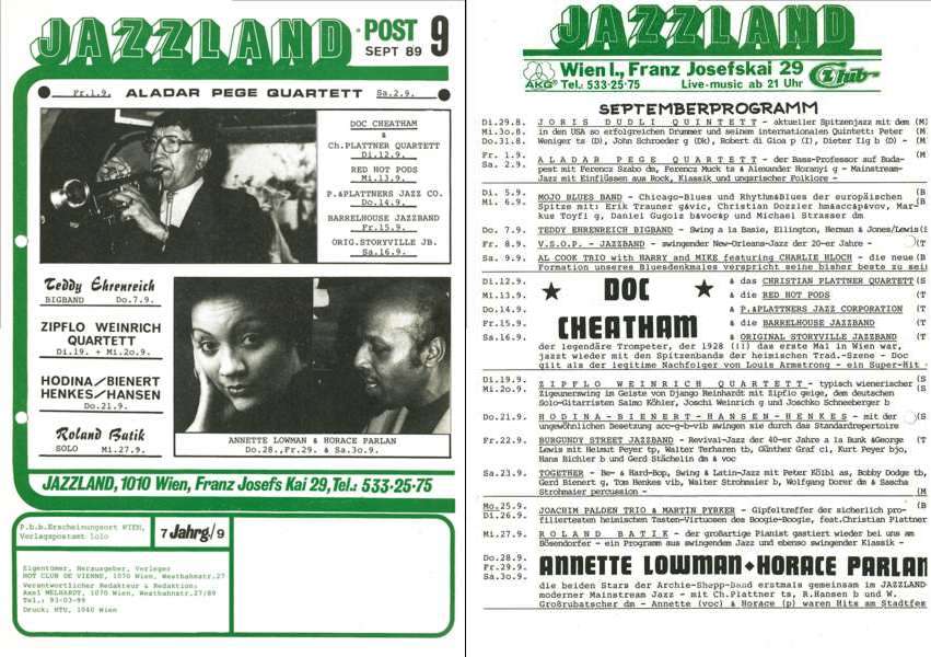 Jazzland Programm-Cover 09/1989