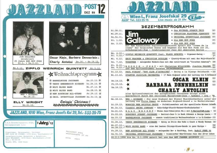 Jazzland Programm-Cover 12/1989