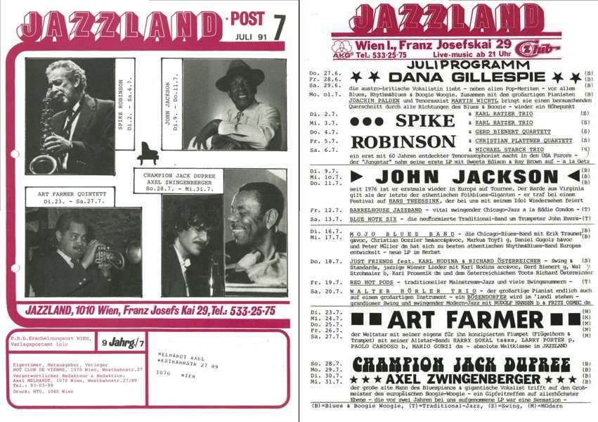 Jazzland Programm-Cover 07/1991