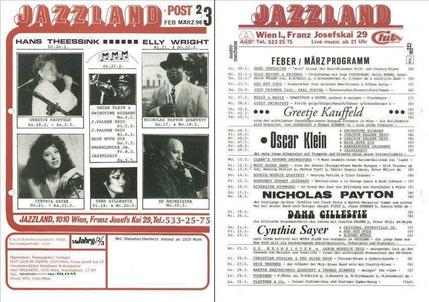 Jazzland Programm-Cover 02-03/1996