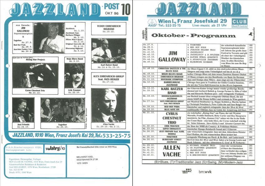 Jazzland Programm-Cover 10/1996