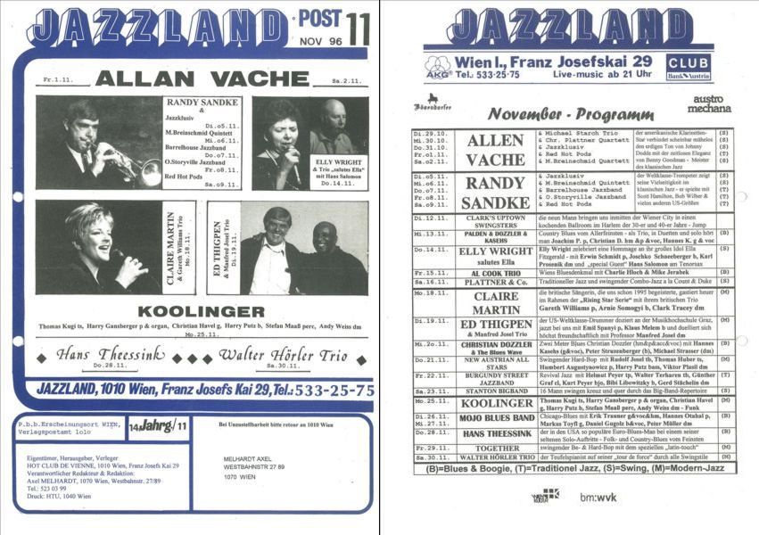 Jazzland Programm-Cover 11/1996