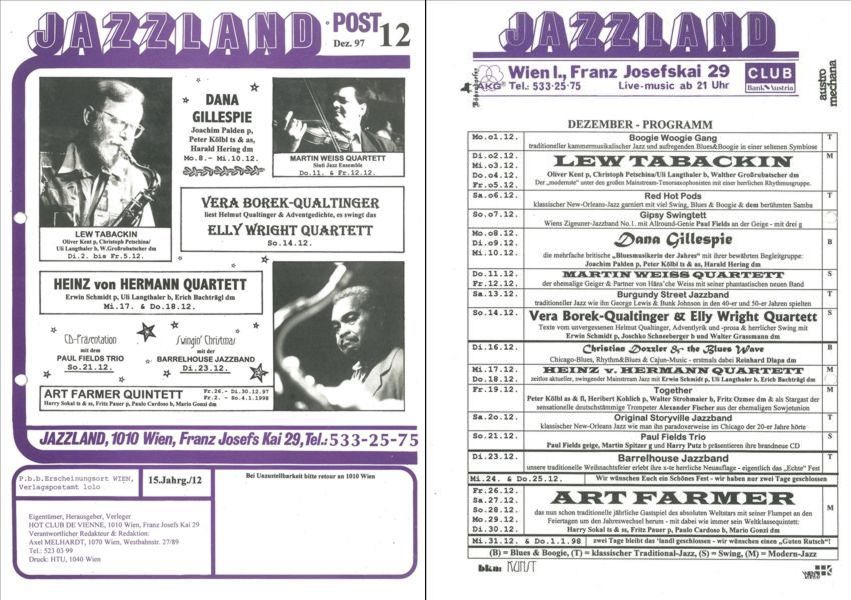 Jazzland Programm-Cover 12/1997