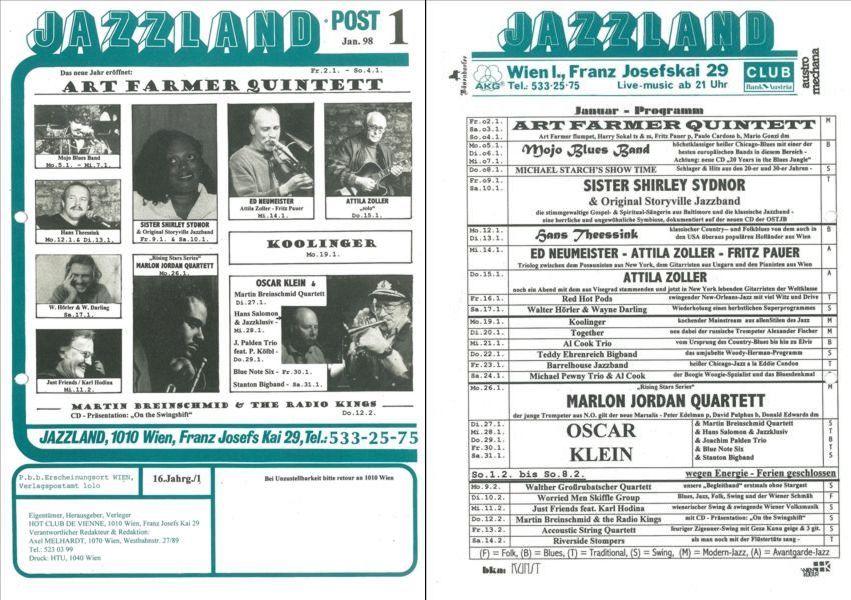 Jazzland Programm-Cover 01-02/1998