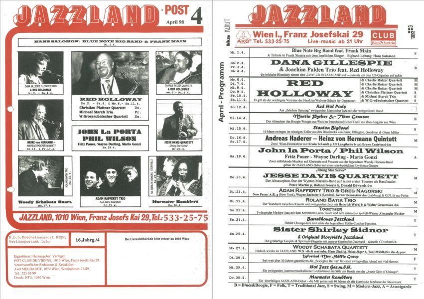 Jazzland Programm-Cover 04/1998