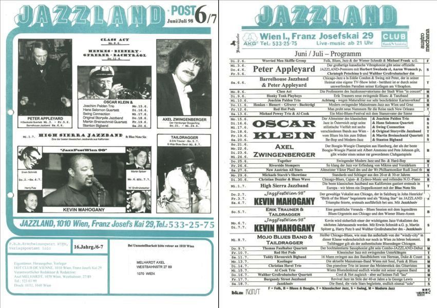 Jazzland Programm-Cover 06/1998