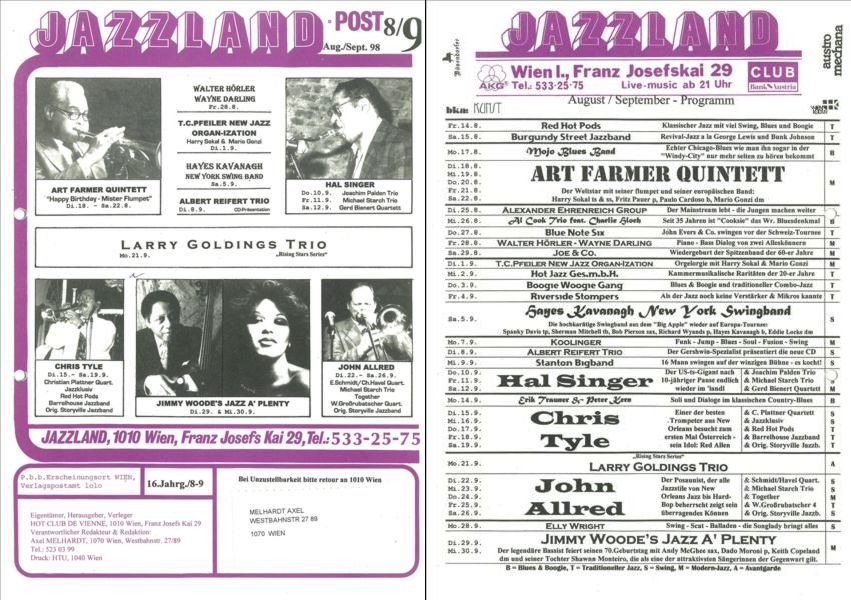 Jazzland Programm-Cover 08-09/1998