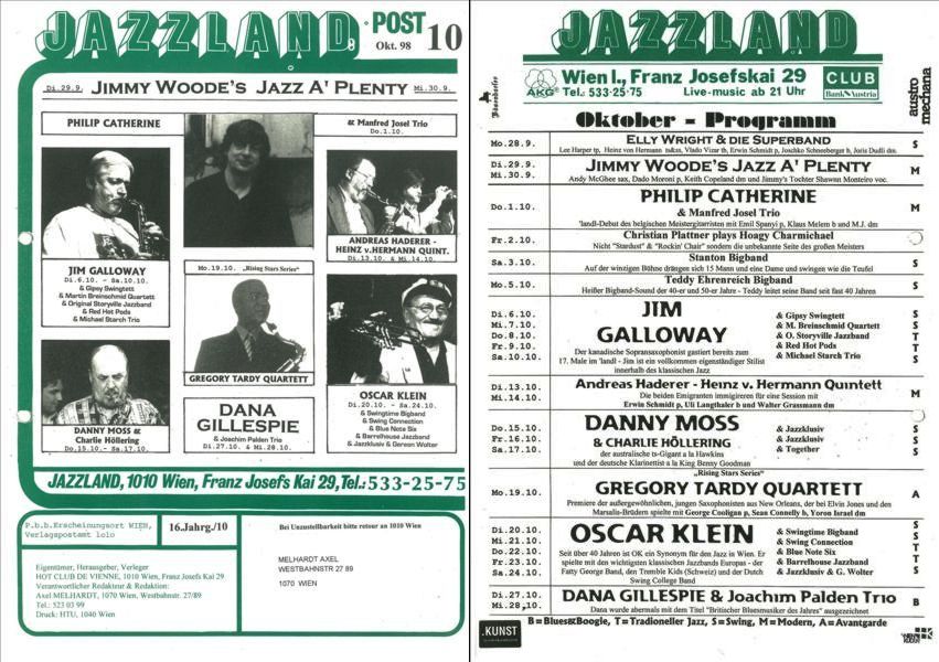 Jazzland Programm-Cover 10/1998