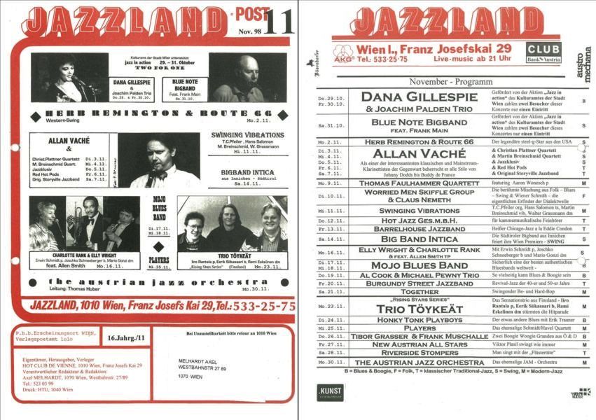 Jazzland Programm-Cover 11/1998